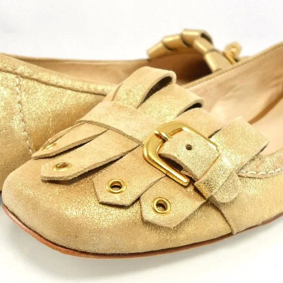 NIB $258 KATE SPADE NY GOLD FRINGED OXFORD BALLET FLATS SLIP ON FLAT LOAFERS - Picture 3 of 9